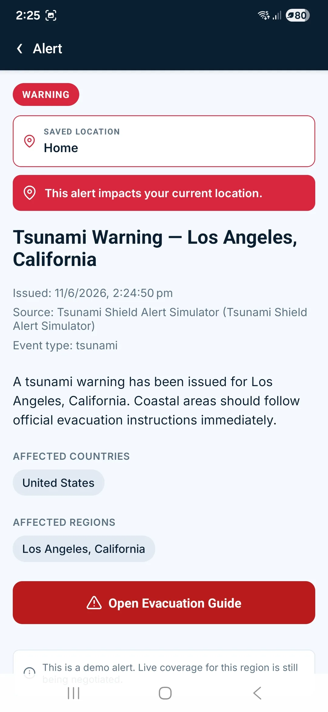 Tsunami Warning Alert Detail