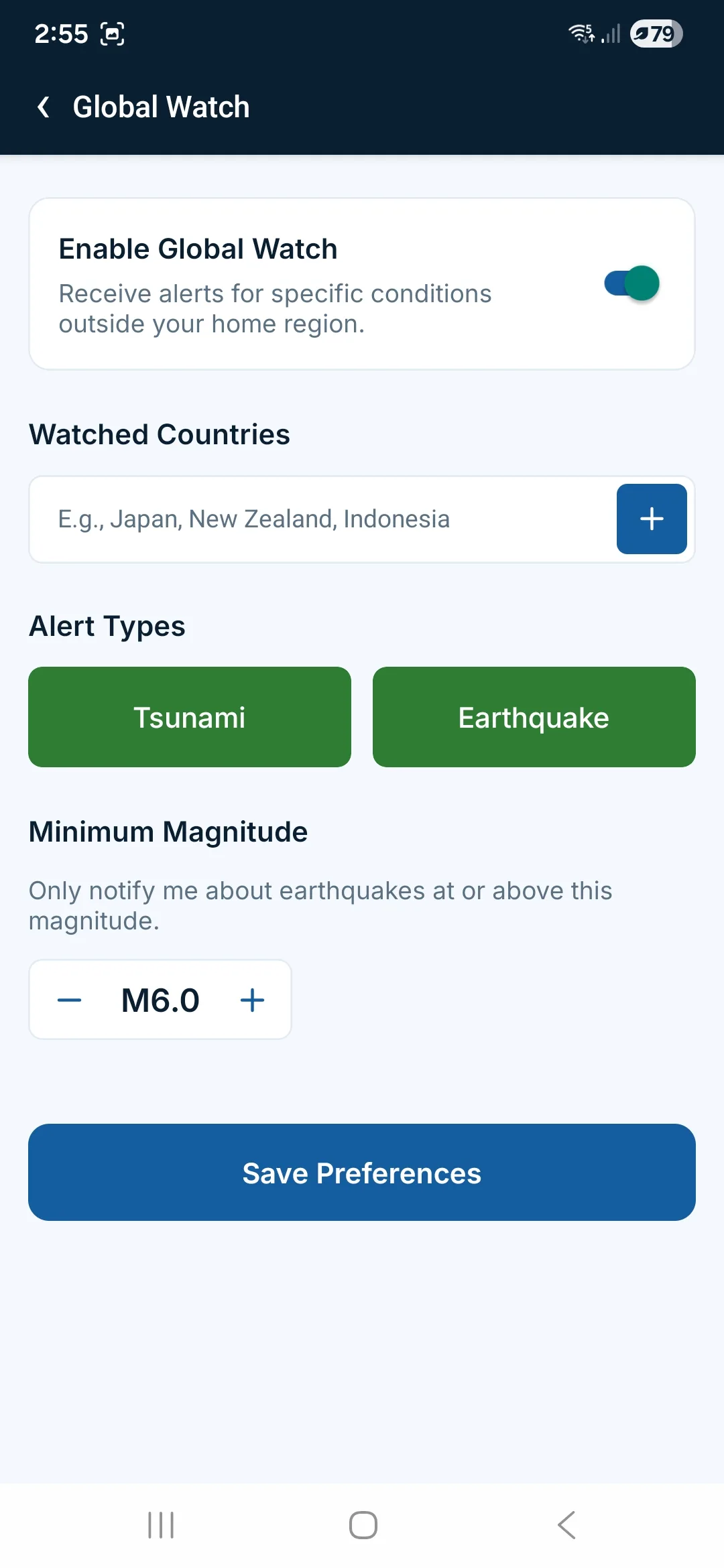 Global Watch settings