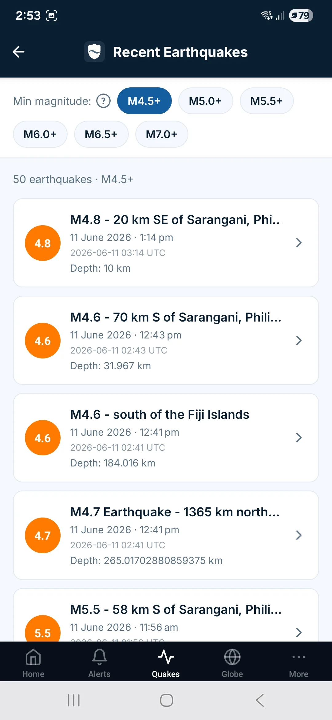 Recent Earthquakes