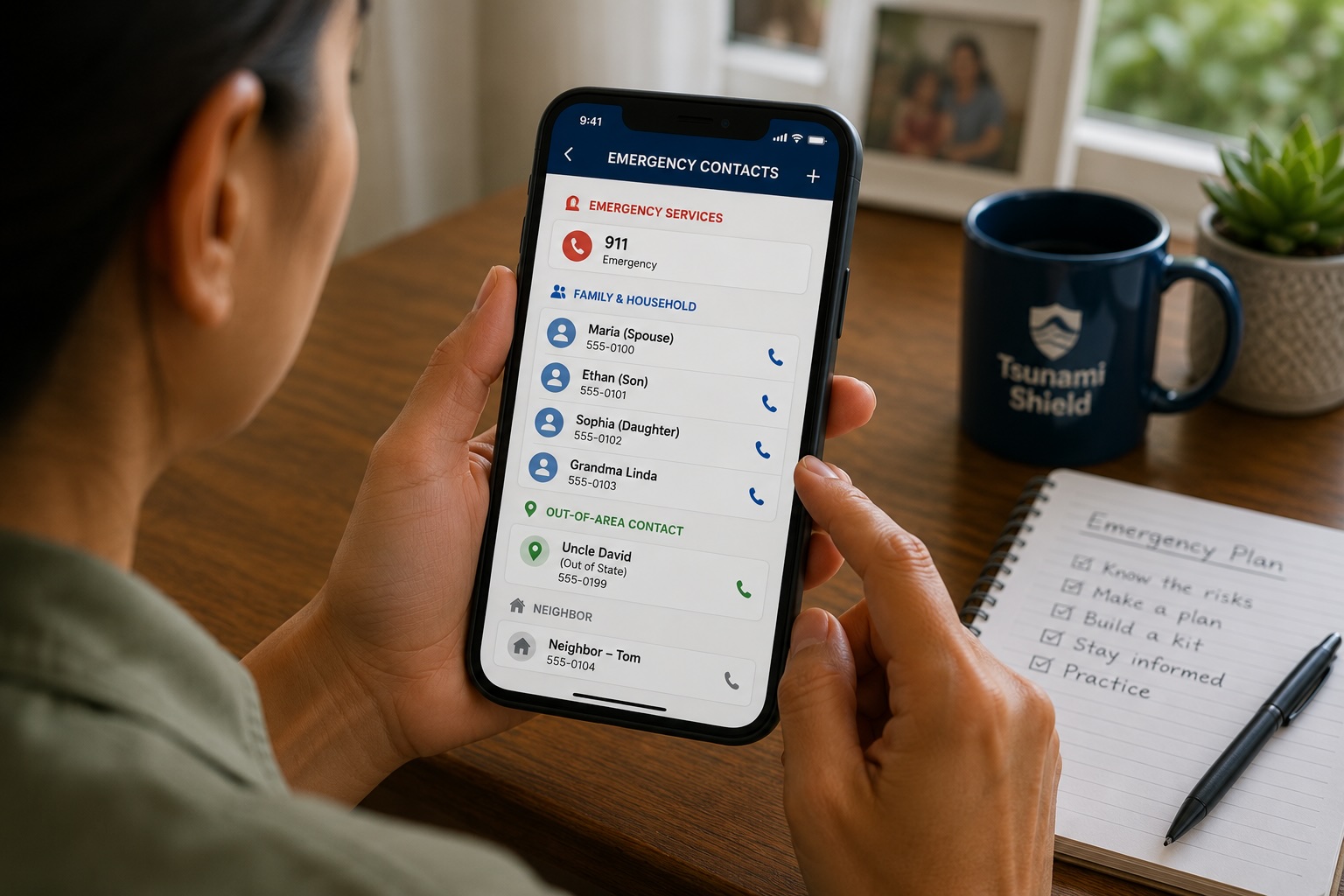 Person reviewing emergency contacts on a smartphone