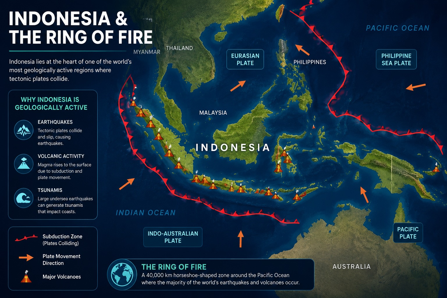 Map showing Indonesia's tectonic setting within the Pacific Ring of Fire