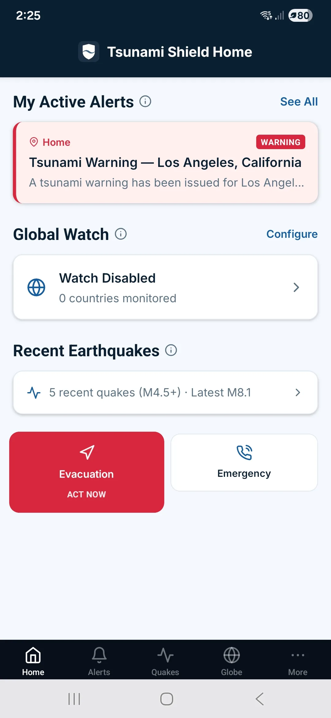 Tsunami Shield Home Screen